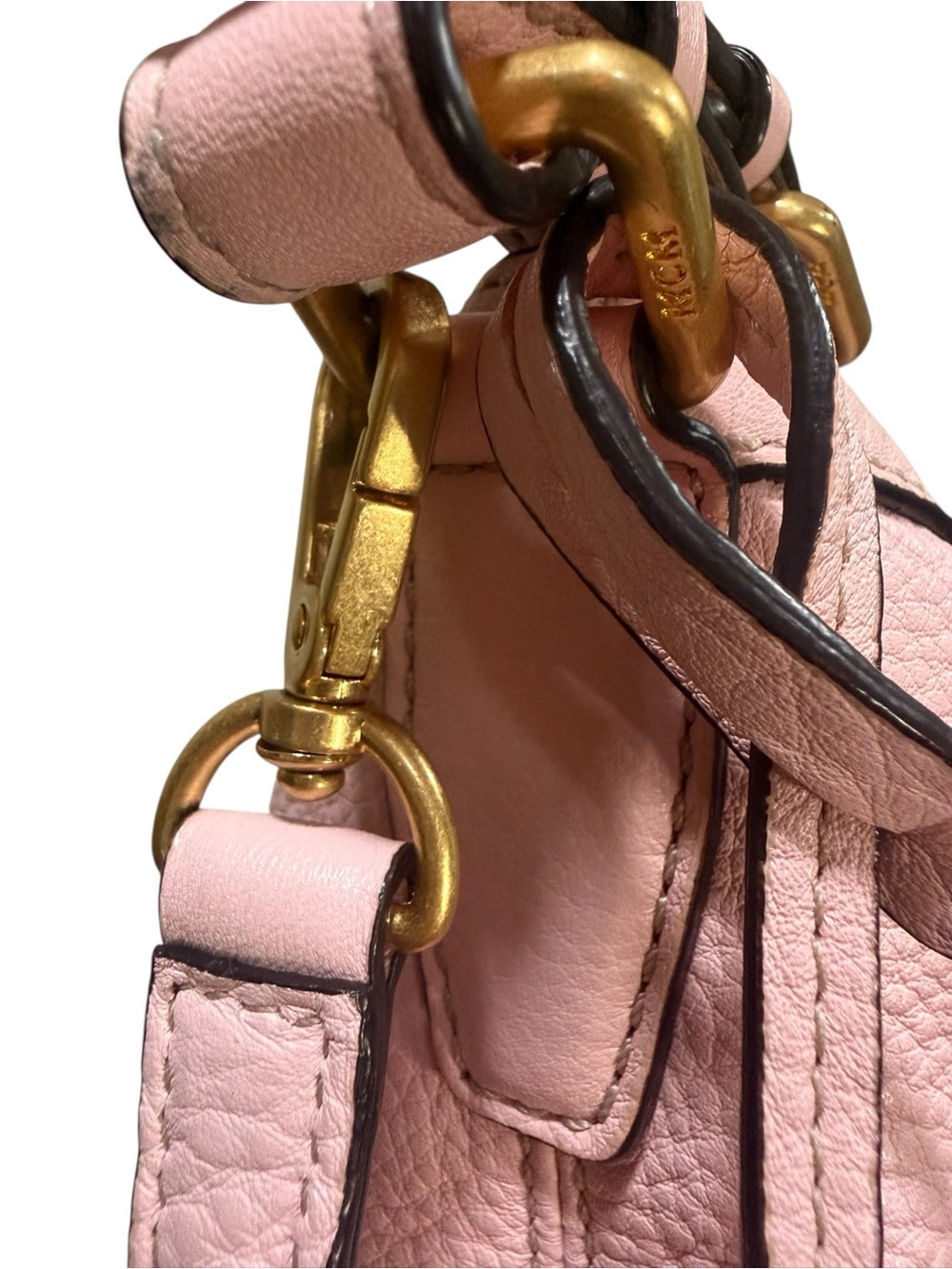 MCM Blush Pink Pebbled Leather Hobo Crossbody Bag Gold Hardware Dust Bag - Picture 3 of 16